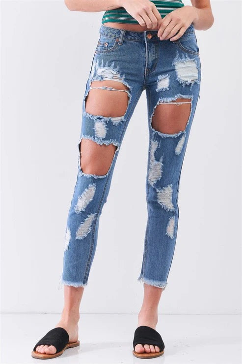 Cropped Denim Ripped Jeans