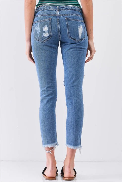 Cropped Denim Ripped Jeans