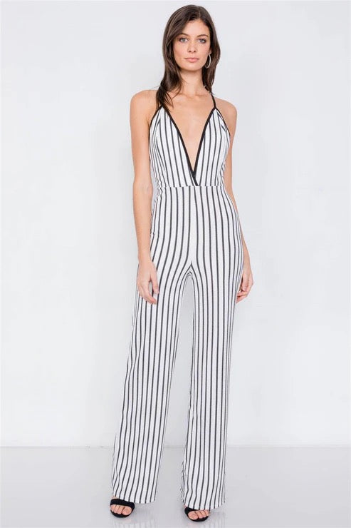 Stripe VNeck Jumpsuit