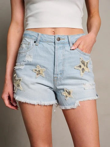 Leopard Star Denim Shorts