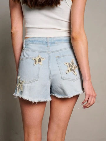 Leopard Star Denim Shorts